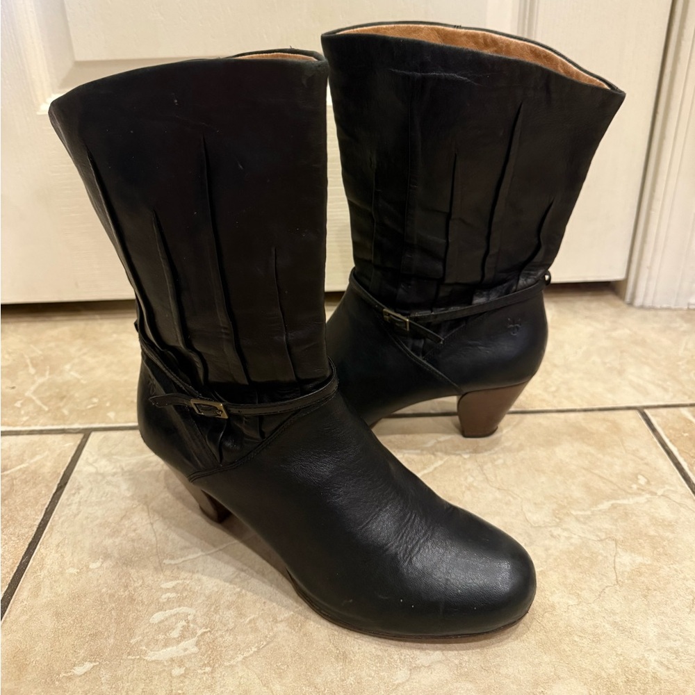 Frye Black Leather Heeled Boots
